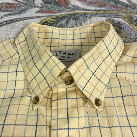 L.L. Bean Yellow Blue Long Sleeve Button Cotton Shirt M Regular - Picture 2 of 8